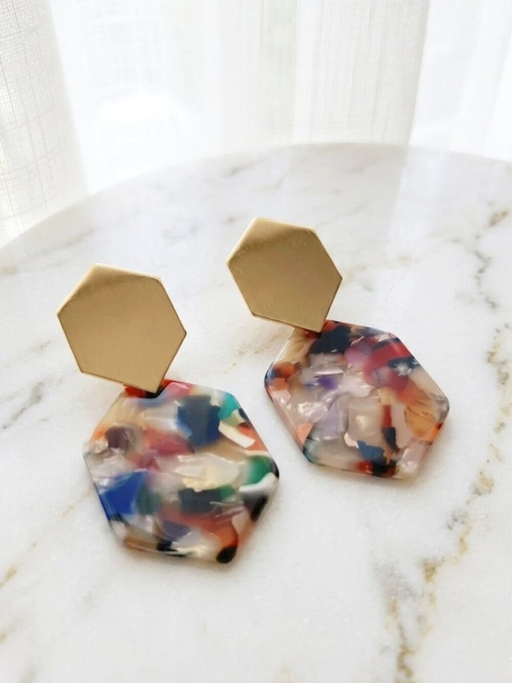 Multi Color  Hexagon Print Earrings